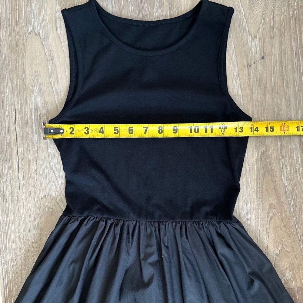 Black Sleeveless Mixed Media Poplin Midi Tank Dress Minimalist Casual Vacation - Picture 5 of 7